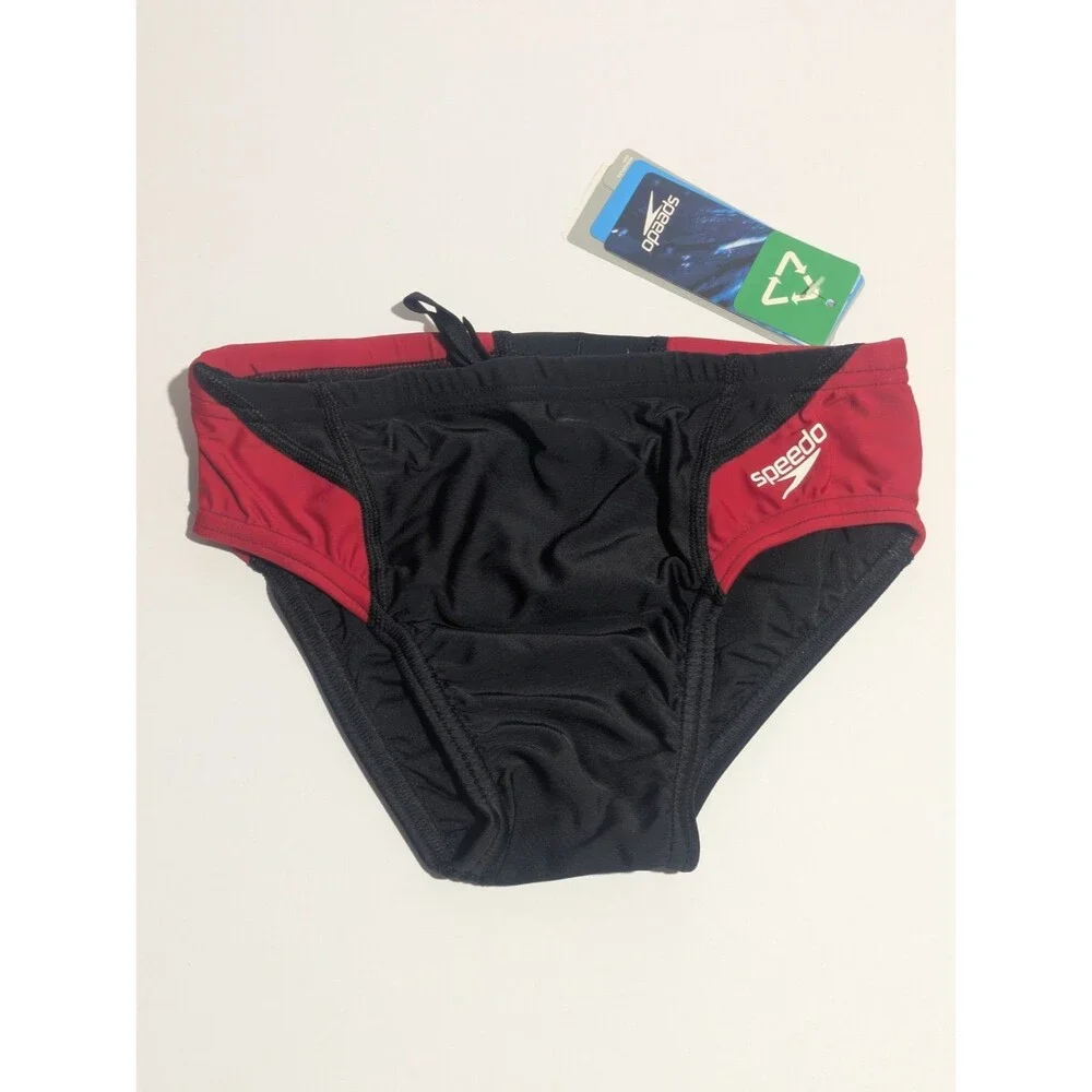 Speedo Tone Setter Colorblock‎ Swim Brief Black Red Mens 24